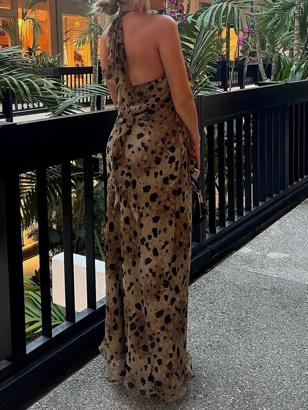 Asymmetric Frill Detail Maxi Dress in Leopard Print